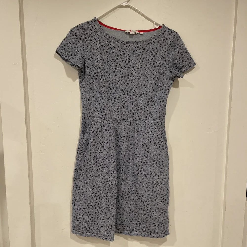 BODEN‎ Blue Micro-Print Knit Dress  Twee Preppy Cottagecore Aesthetic Sz 2